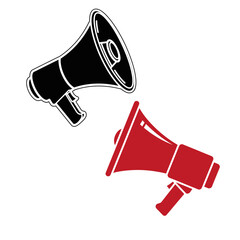 Contrasting Megaphones Black Outlined and Solid Red Communication Icons