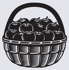 harvest basket silhouette vector art illustration, basket with apples