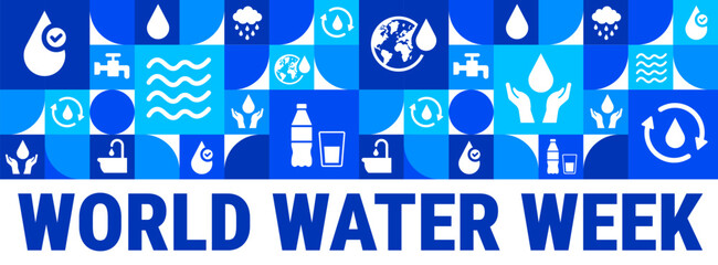 World Water Week Geometric shape pattern background, banner or poster design template. observed every year in August. Holiday concept. Use to any Template, card, poster, placard, template.
