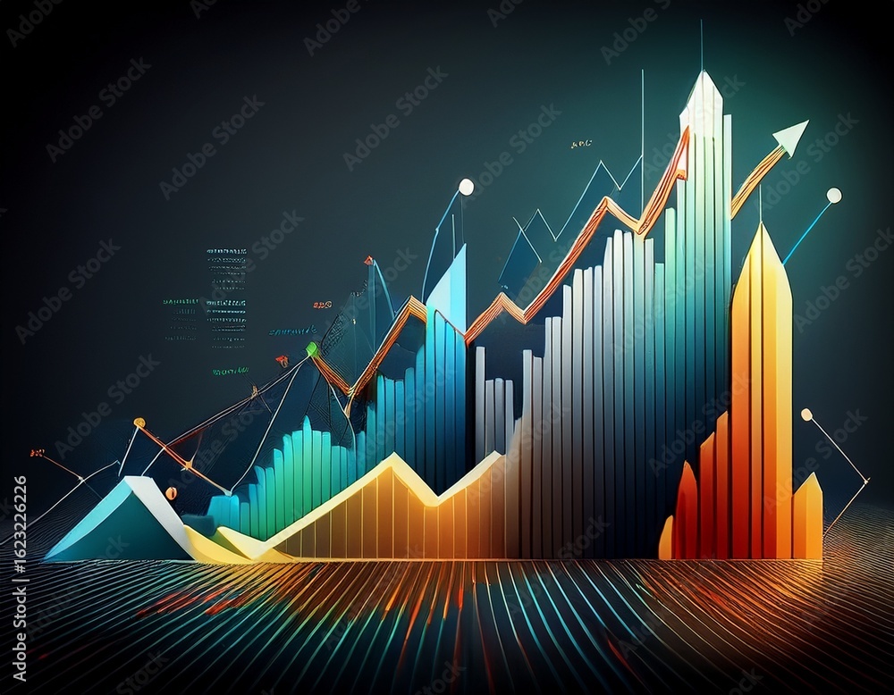 Poster growth in financial metrics with ascending data visualization