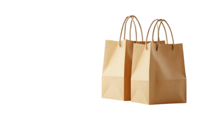 3D rendering icon of paper shopping bags with handles and eco-friendly design on white background