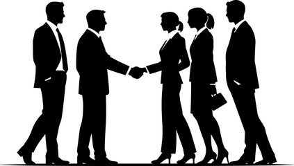 Business Handshake Silhouette Set – Black Vector Collection of People Shaking Hands with Team