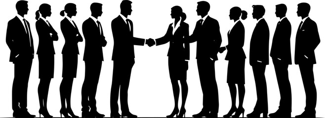 Business Handshake Silhouette Set – Black Vector Collection of People Shaking Hands with Team