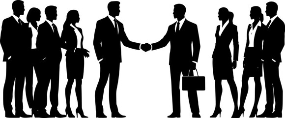 Business Handshake Silhouette Set – Black Vector Collection of People Shaking Hands with Team