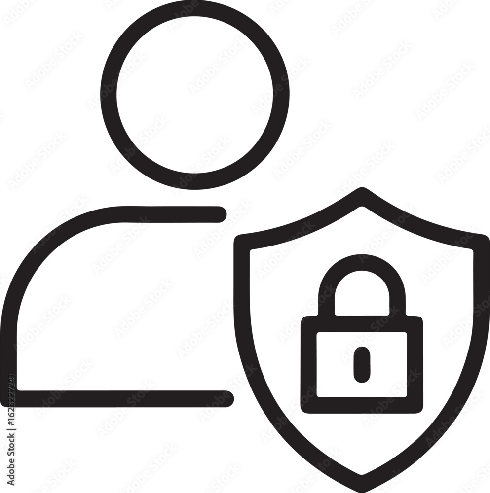 Poster user security icon with a shield and padlock representing data protection and privacy