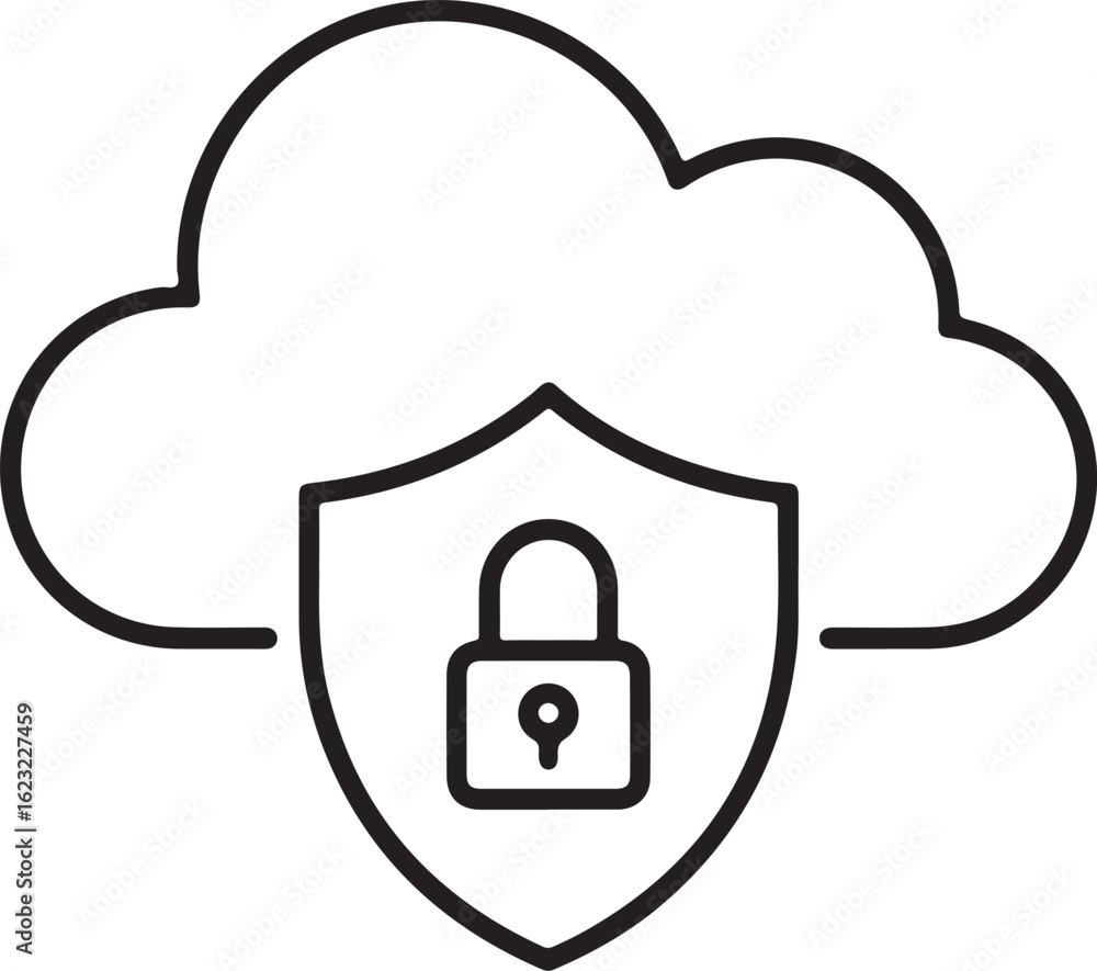Poster cloud security icon with shield and padlock symbol for data protection