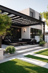 Modern outdoor patio with pergola