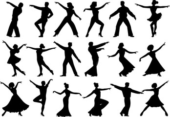 Dancing People Silhouette Set – Black Vector Collection of Dance Poses and Performers