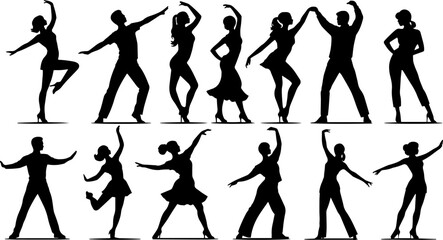 Dancing People Silhouette Set – Black Vector Collection of Dance Poses and Performers