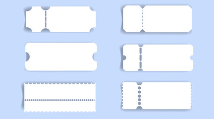 Retro ticket, coupon or voucher. Cinema concert paper tag with separation point empty template, label. Vintage shape raffle edge, frame border. 