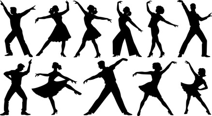 Dancing People Silhouette Set – Black Vector Collection of Dance Poses and Performers