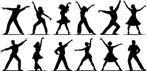 Dancing People Silhouette Set – Black Vector Collection of Dance Poses and Performers
