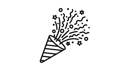 Fototapeta premium Celebratory Exploding Confetti Party Popper Icon for Events and Occasions, Black and White Confetti Popping for a Party Celebration Outline Illustration