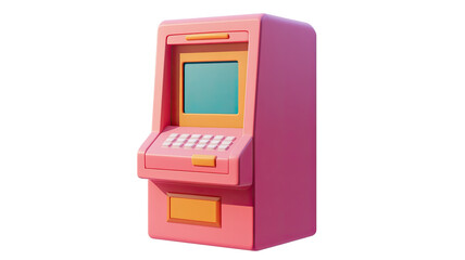 3D rendering of an ATM machine with digital interface on white background
