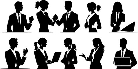 Business People Silhouette Set – Black Vector Collection of Professional Human Figures