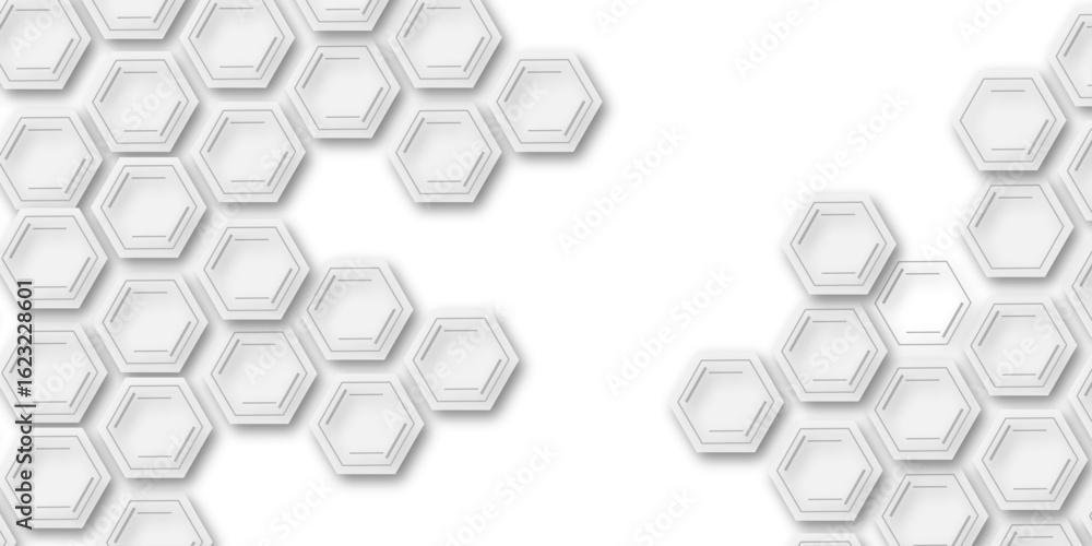 Aufkleber modern white hexagonal abstract background with 3d layered shapes and soft shadows, creating a futur