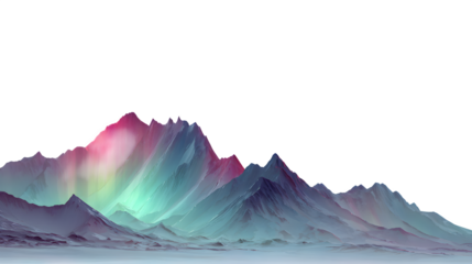 ? Pink and Green Northern Lights Illuminating Frozen Mountains isolated on transparent white background --ar 16:9 --raw