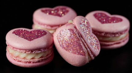 Heart shaped pink macarons with glitter