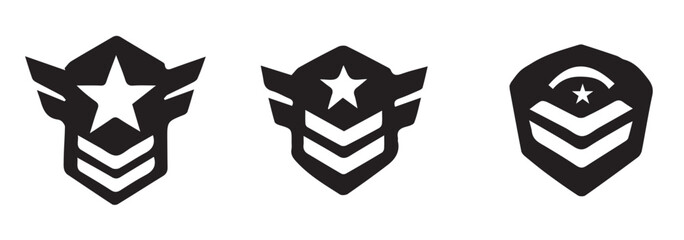 Black Vector Rank Badges in a Clean Silhouette Style, Editable Formats: AI, EPS, JPG, PNG, Ideal for Both Digital and Print Use
