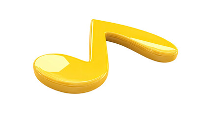 3D illustration of a bright yellow musical note on white background