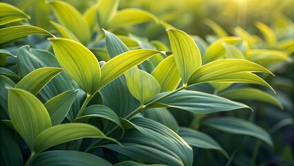 A close up view of lush green leaves bathed in sunlight creating a vibrant and refreshing scene outdoors