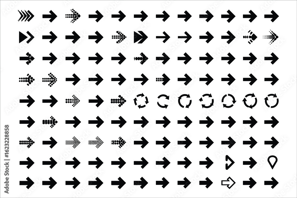 Poster black arrow icons in various styles and patterns direction navigation