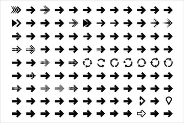 Black arrow icons in various styles and patterns direction navigation