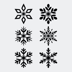 Obraz premium Six Black Snowflake Icons on White Background winter