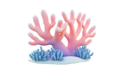 Colorful coral reef ocean plants and underwater species on white background
