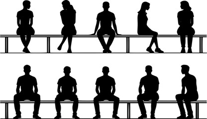 Sitting People Silhouette Set – Black Vector Collection of Human Figures in Sitting Poses