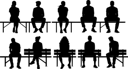 Sitting People Silhouette Set – Black Vector Collection of Human Figures in Sitting Poses