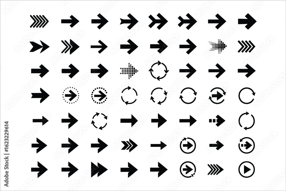 Poster black arrow icons and circular arrows direction navigation