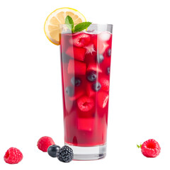 A refreshing red fruit cocktail with berries and ice in a glass