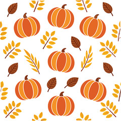 Orange pumpkins and autumn leaves pattern fall leaf