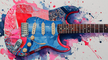 Illustration of colorful electric guitar on white background