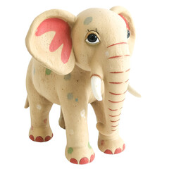 Wooden elephant toy isolated on white, a large grey mammal figurine with a trunk, perfect for nature or safari themes