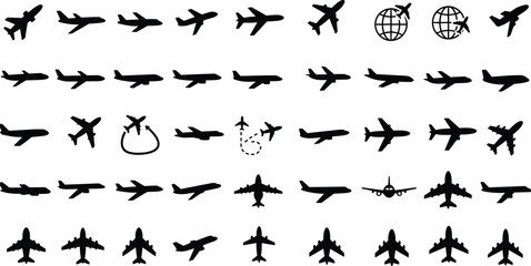 Airplane silhouette vector collection, aviation design elements, flight icons set, air travel graphics, aircraft symbols pack, transportation clipart bundle