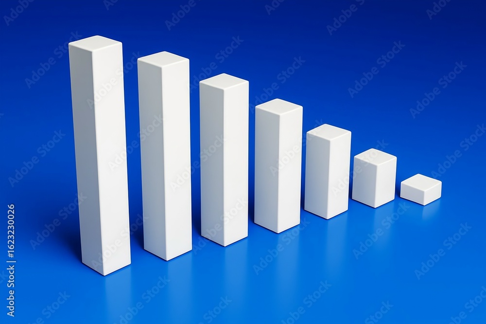 Poster white rectangular blocks arranged in descending order of size on a blue background