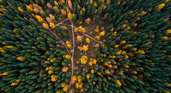 Vibrant Autumn Forest Canopy From Above