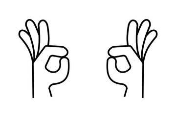 Obraz premium OK icon graphic vector illustration. Black and white color. OK hand gesture. OK logo with line art. Simple flat image with transparent background.