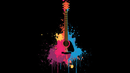 Illustration of colorful electric guitar on dark background