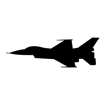 Adobe Illustrator ArPlane Silloutte F16 image from front and side. Simple vector design . Black white.