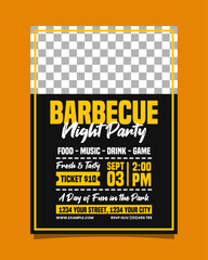 Black and Yellow Illustrative Barbecue Night Party Vertical Flyer Poster Invitation Template