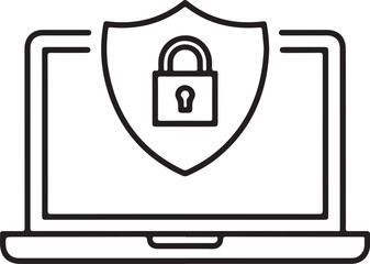 Laptop computer with a shield and padlock icon symbolizing cybersecurity and data protection