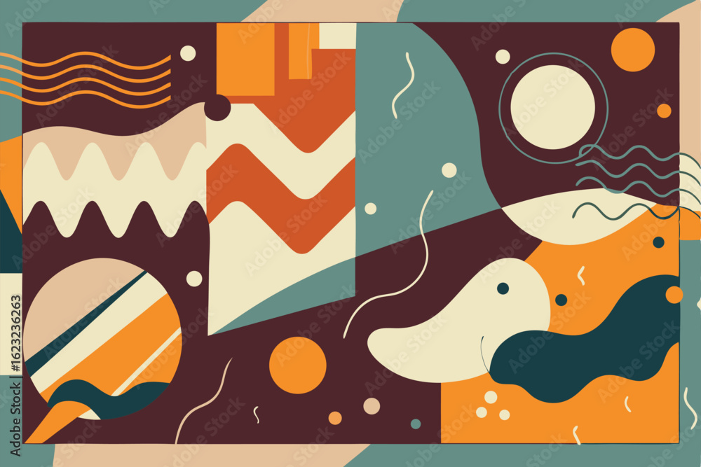 Poster abstract geometric shapes and forms in earthy tones with graphic elements