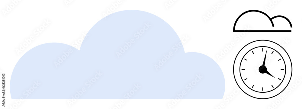 Poster large minimalist cloud next to a clock emphasizing time, weather, connectivity, and productivity. id