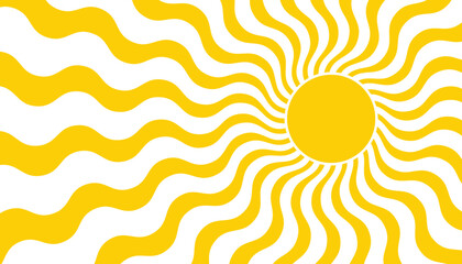Warm retro sun with soft flowing curves and wavy shapes in bright yellow tone.