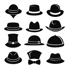 Collection of Black and White Hat Vector Designs in Various Styles