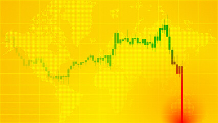 Stock market losses. The concept of the global economic crisis is illustrated with a graph of declining financial values. Descending trading graph