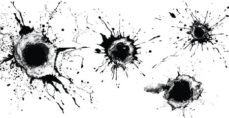 Abstract Bullet Hole Illustrations on a Clean White Background for Design Projects and Conceptual Visualizations